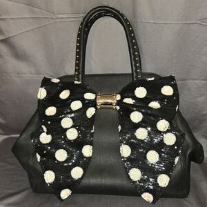 Betsey Johnson Black Satchel with White Polka Dot Bow
